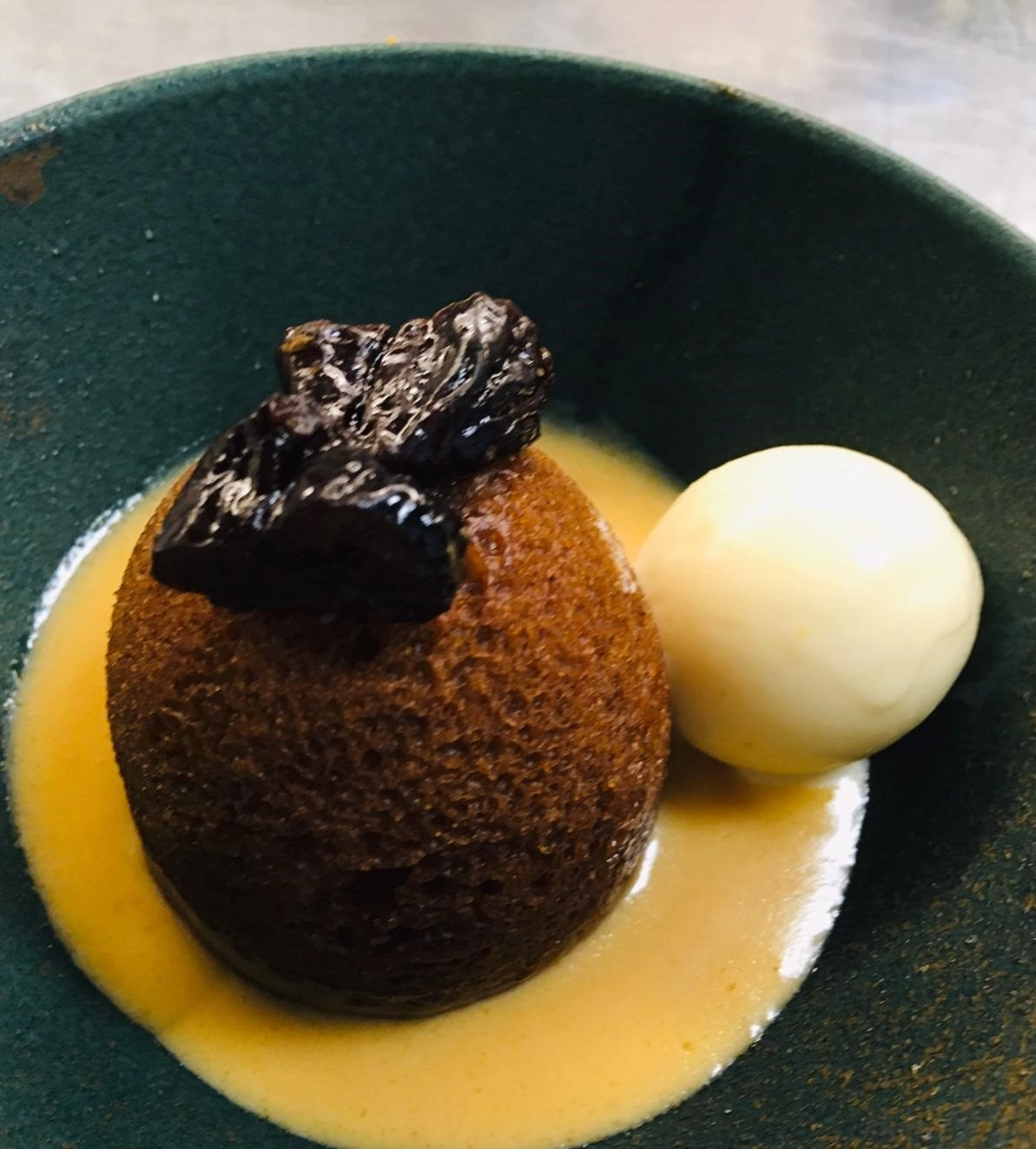 Ginger Cake With Cinnamon Ice-Cream, Brandied Sultanas And Salted Caramel Sauce