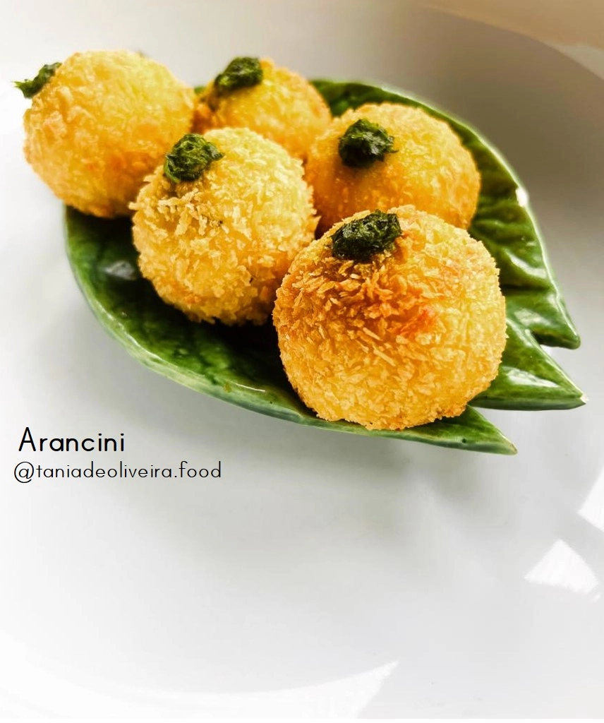 Porcini Arancini:  “Traditional Risotto Balls Topped With Pesto”