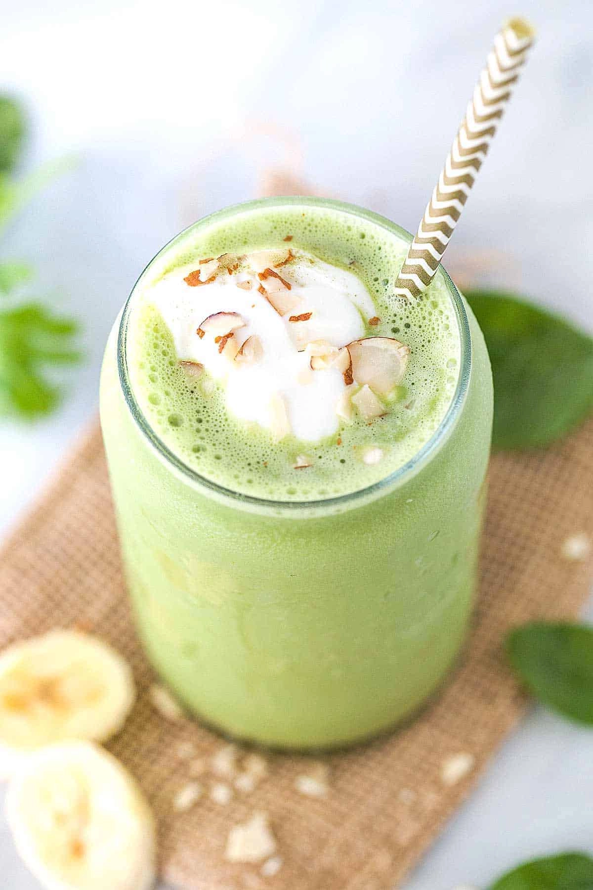 Matcha Green Smoothie W/ Avocado, Spinach, Apple And Celery