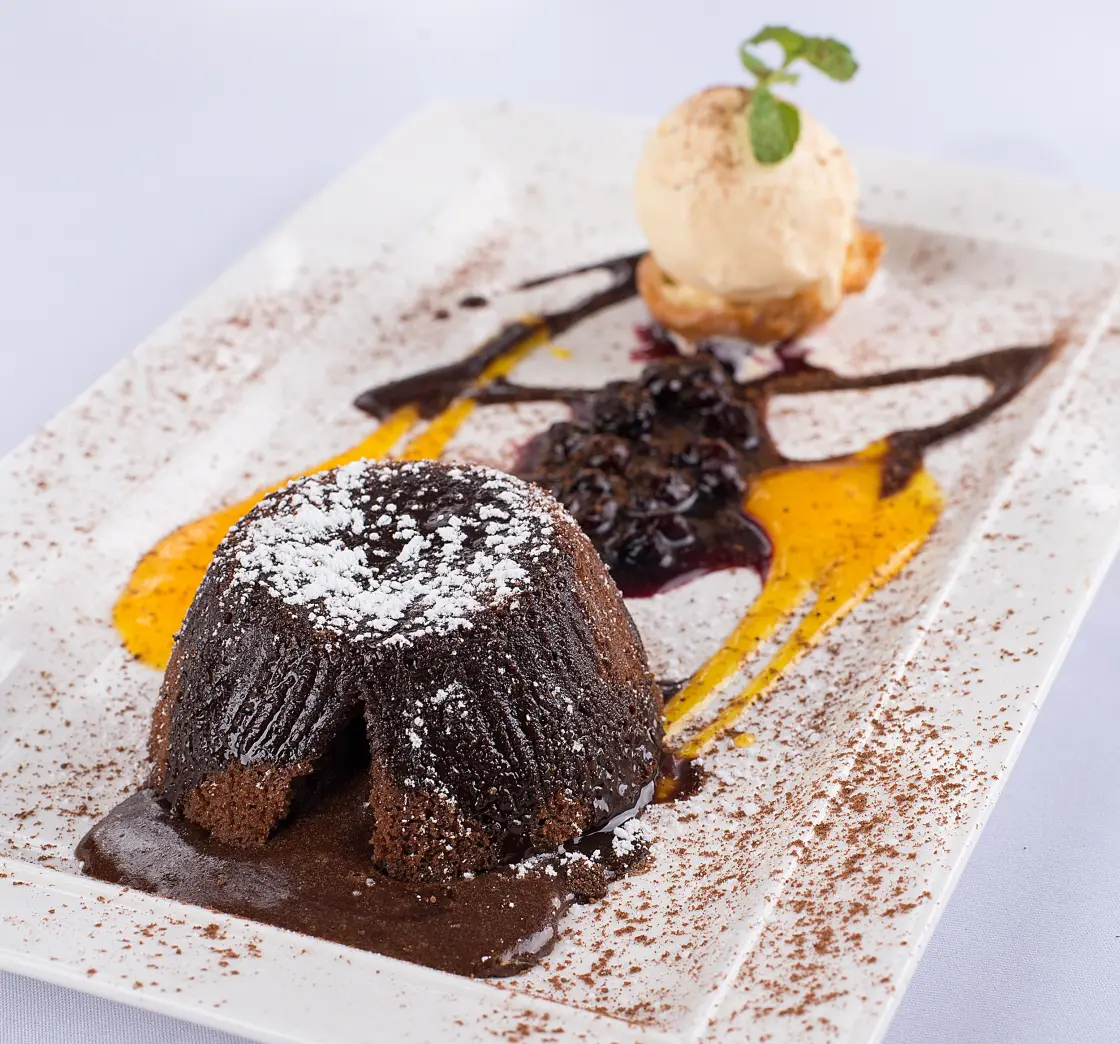 Chocolate Fondant With Pistachio And Date Ice Cream