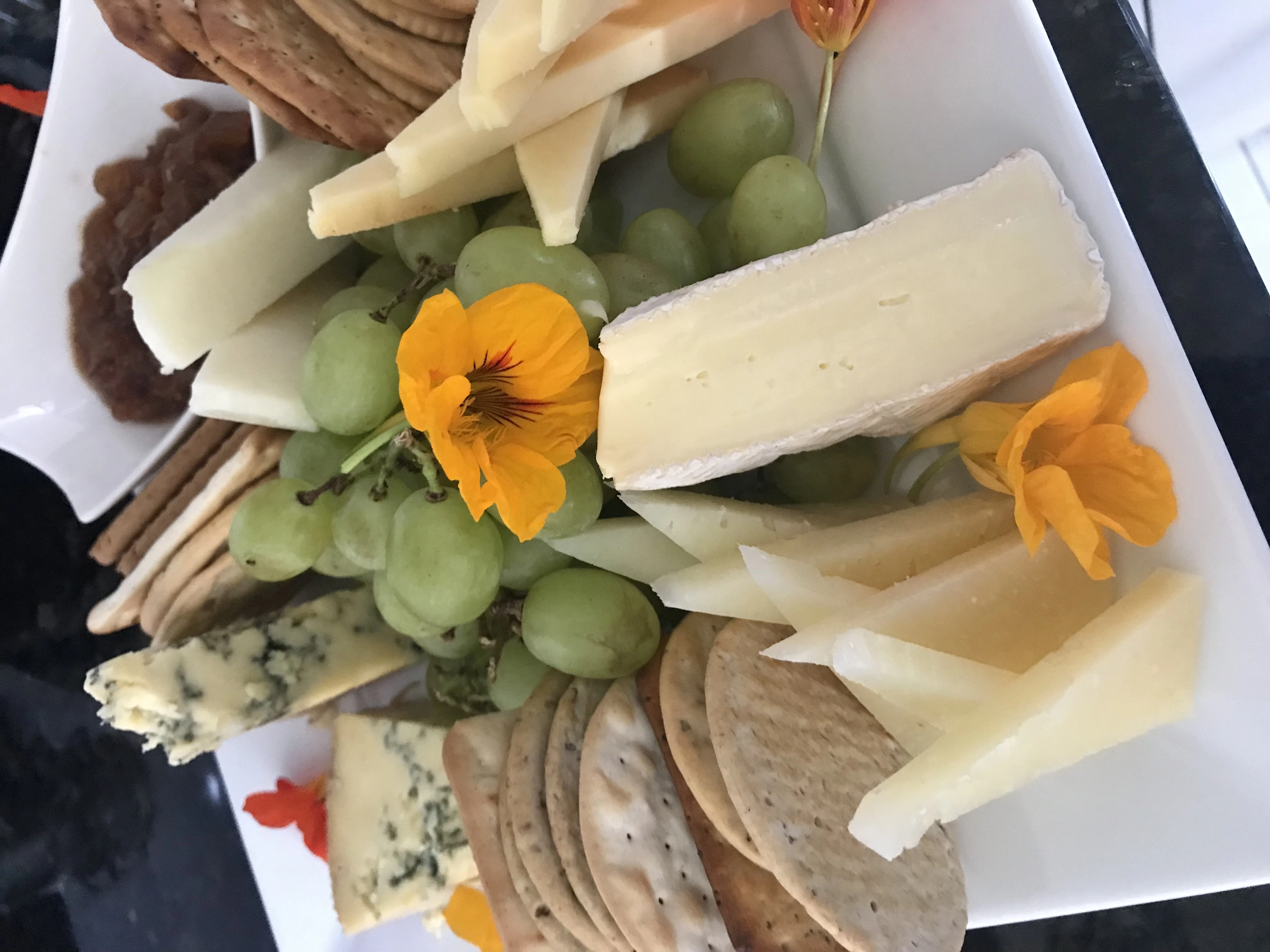 Cheese Platter, Crackers, Chutney, Grapes