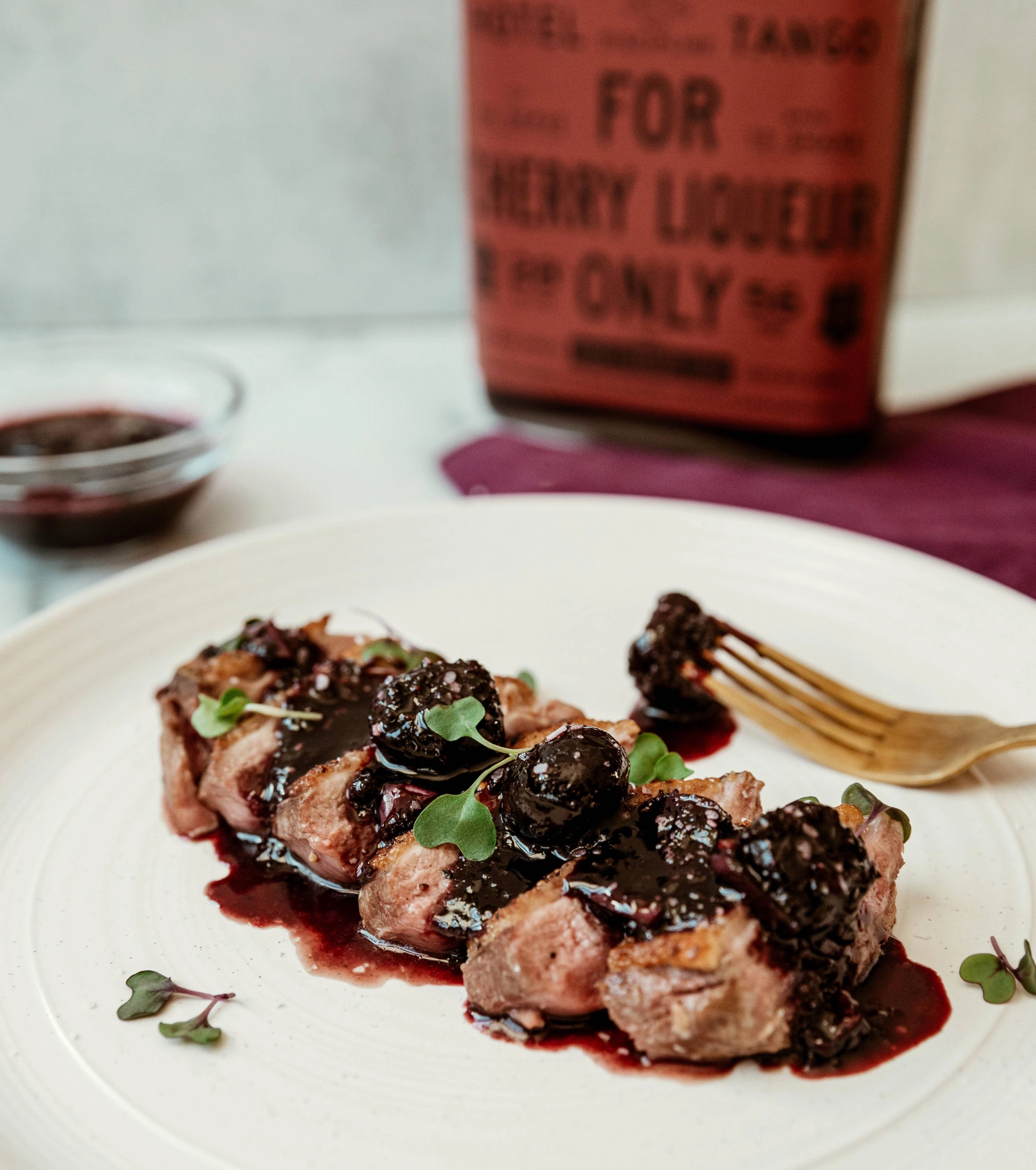 Pink Duck Breast,Beetroot & Blackberry Puree, Orange Segment & Watercress Salad