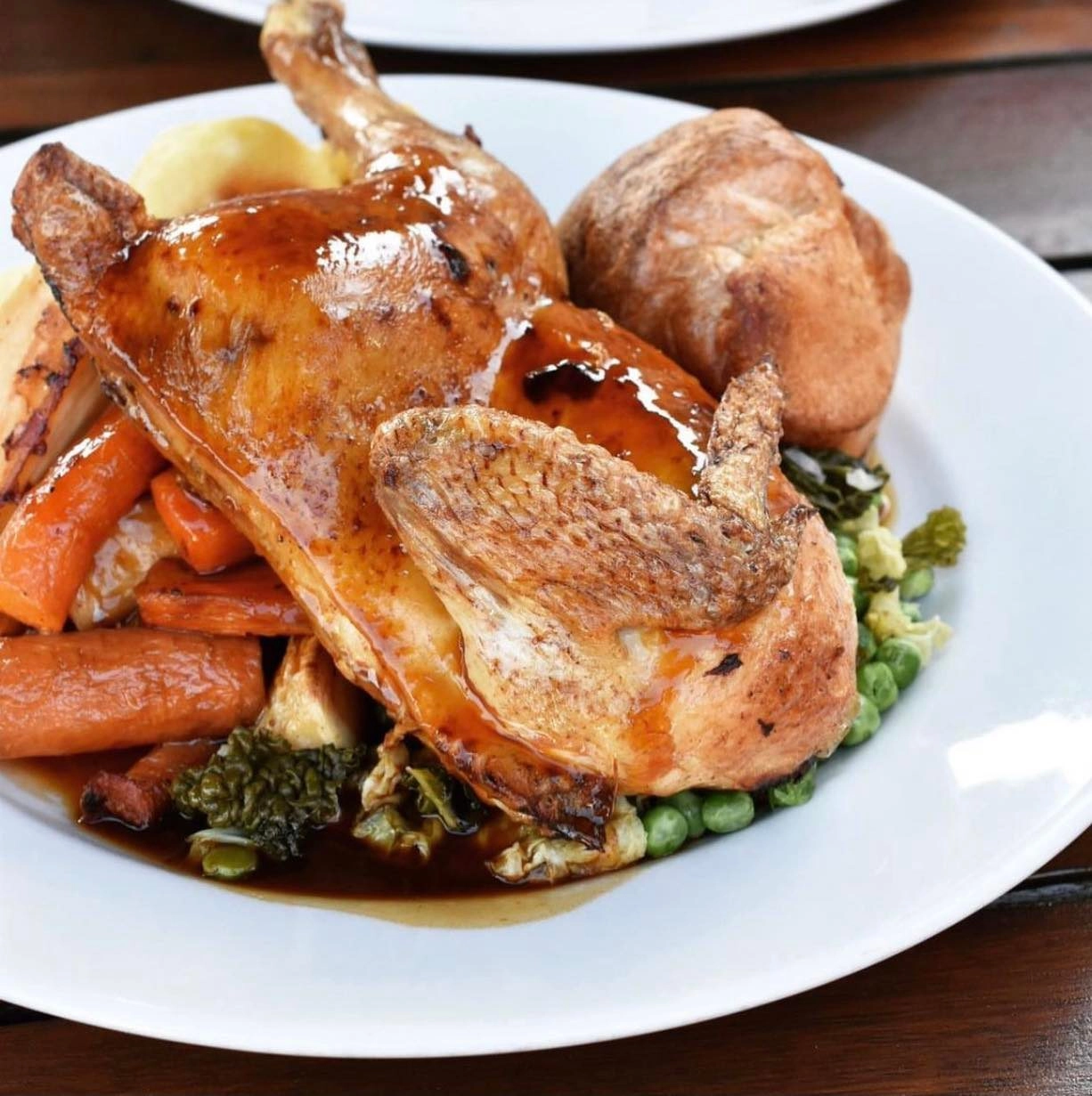 Garlic, Lemon And Thyme Half Roast Chicken, Pig In Blanket, Bread Sauce
