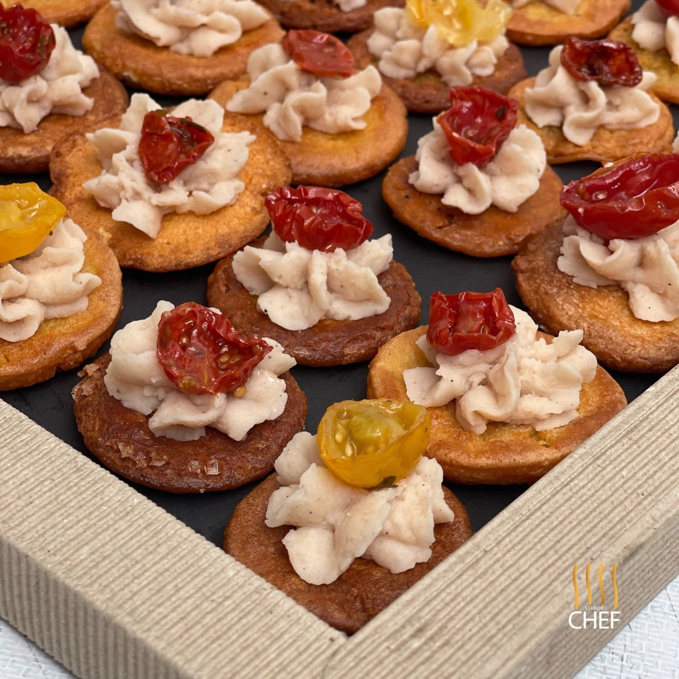 Chick Pea Crust With Bean Puree And Cherry Tomato