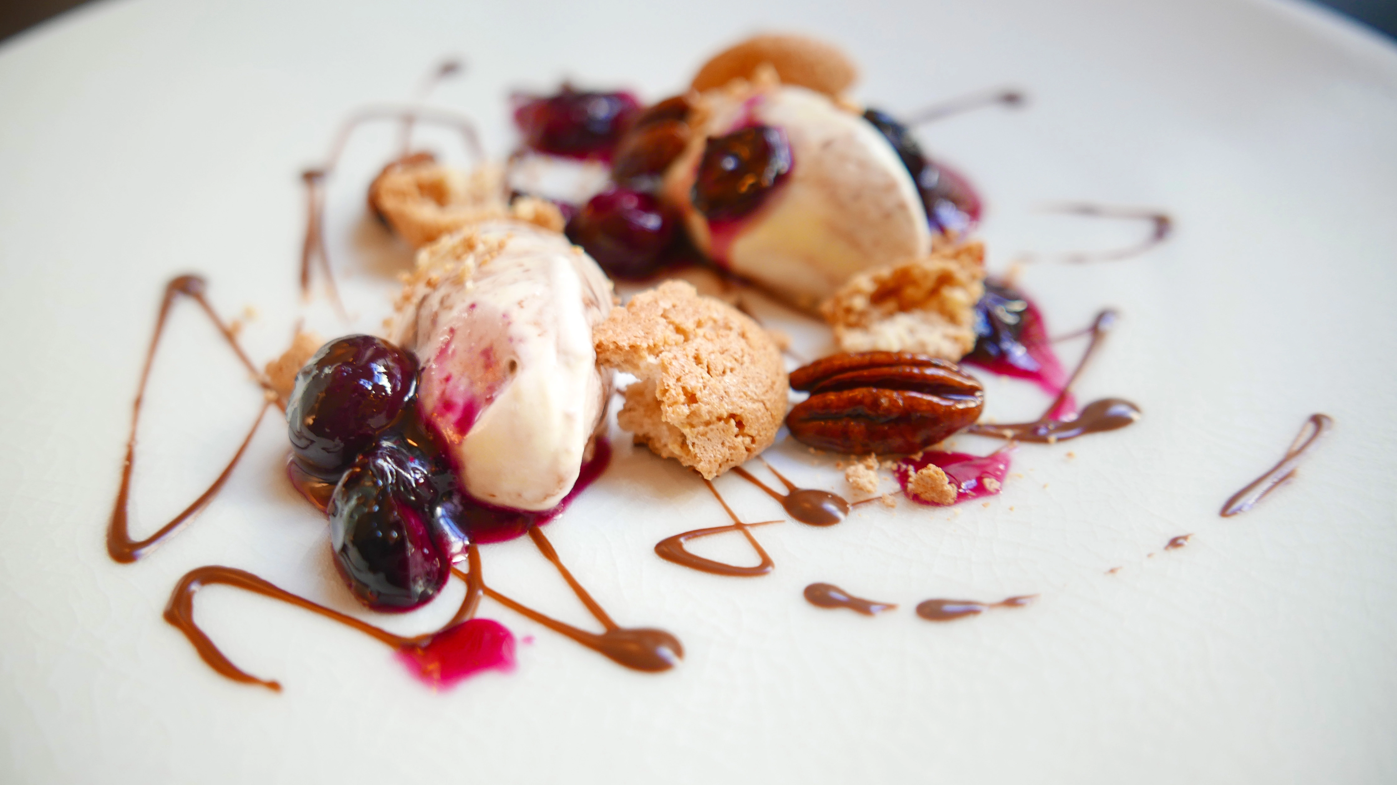 White Chocolate Cheesecake, Amarena Cherries, Caramelized Pecans And Amaretto