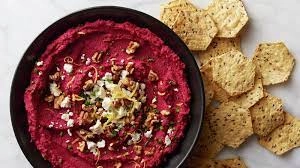 Beetroot Hummus Served On A Sweet Potato Crackers (Vegan)
