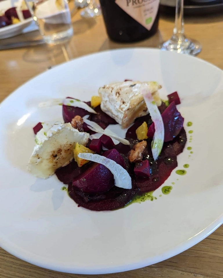 Caramelised Goat’s Cheese, Marinated Beetroots & Candied Walnuts