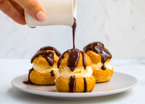 Classic Profiteroles Vanilla Ice Cream And Chocolate Sauce