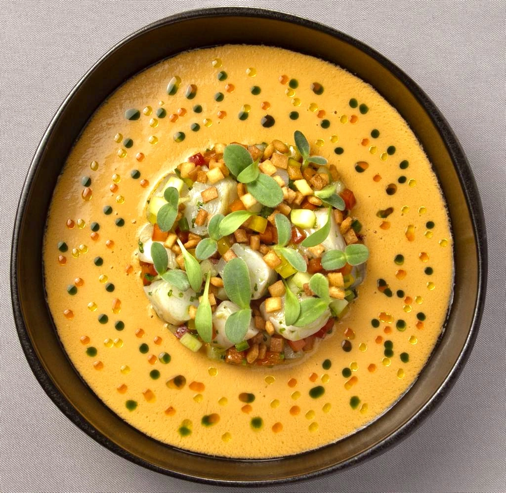 Gaspacho “Arja-Molho”, Cured Obsiblue Prawns, Tomato Verjus