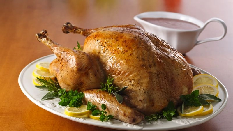 Roast Whole Turkey Or Chicken With Gravy And Home Made Bread Sauce.

