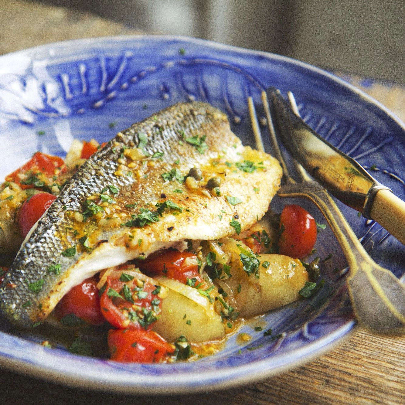 Pan-Seared Seabass & Caponata Sauce