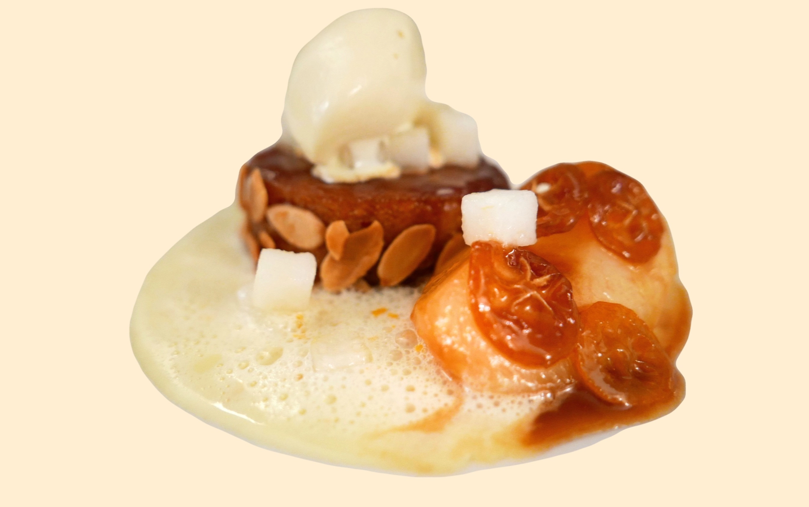 Caramelised Poached Pear, Almond Frangipani And A Kaffir Lime Creme Anglaise