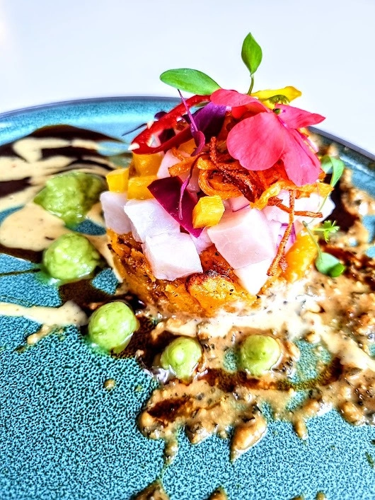 Sea Bream Causa Lemina With Butternut Squash, Xo Mayo And Avocado And Yuzu Cream