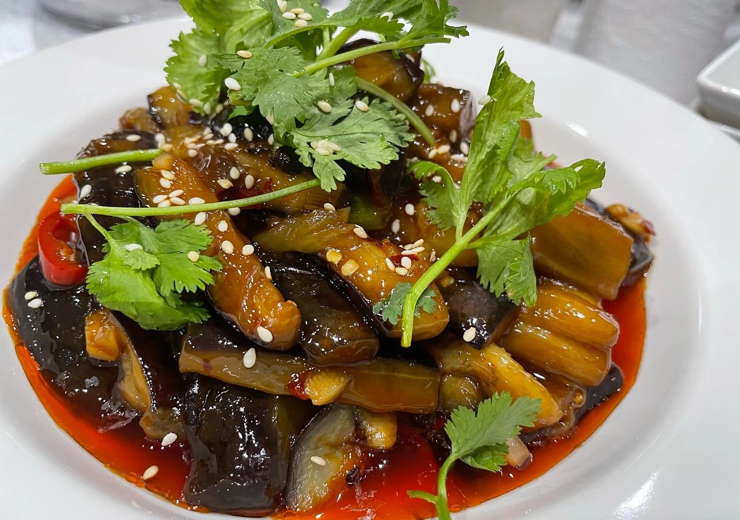 Szechuan Braised Aubergine In Chilli Bean Sauce (V)