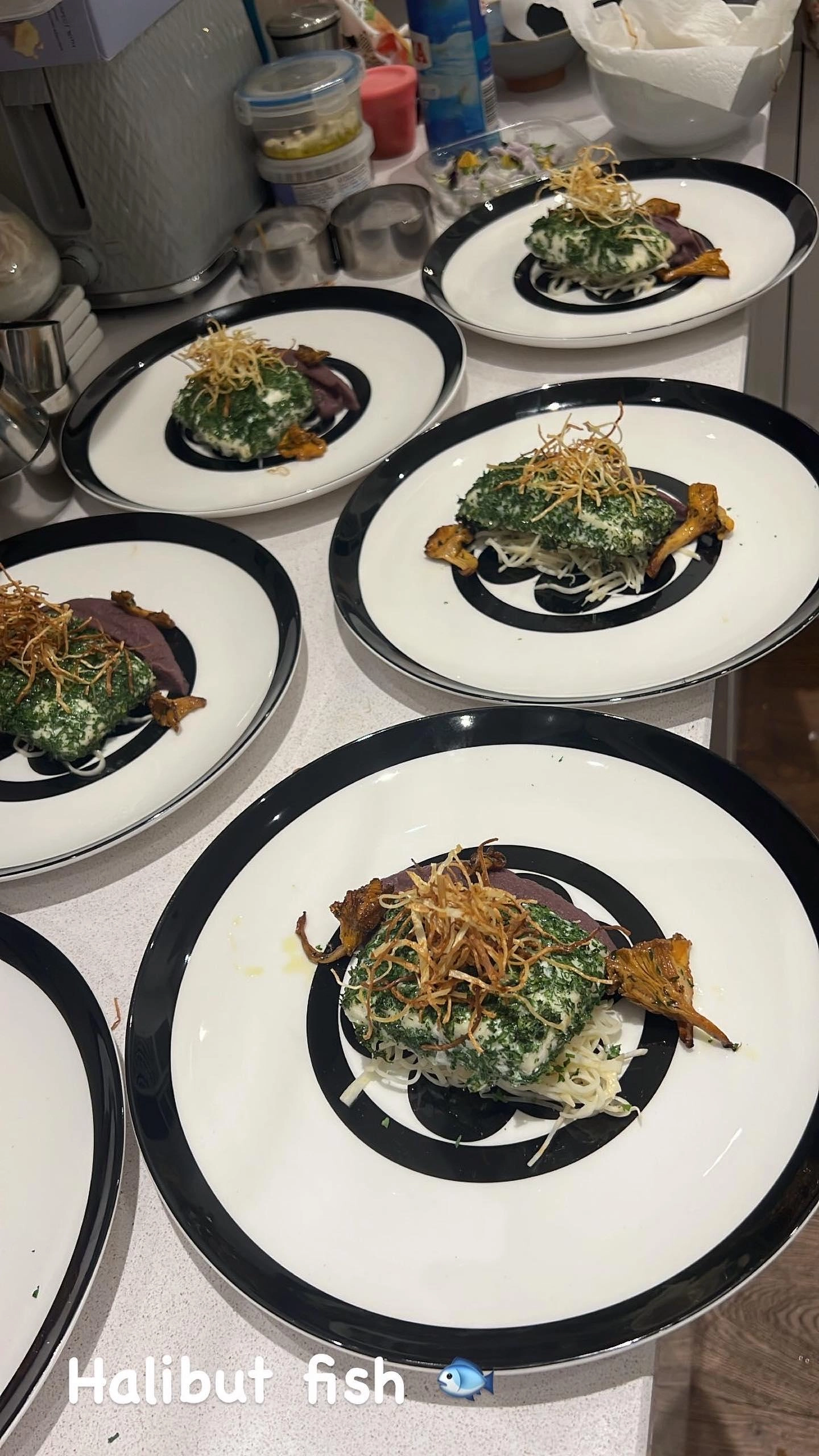 Herb Crusted Halibut, Celeriac Remoulade, Celeriac And Red Wine Puree, Mushroom Sabayon
