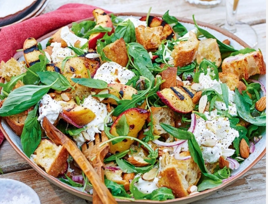  Grilled Peach Panzanella, Toasted Almonds And Burrata.