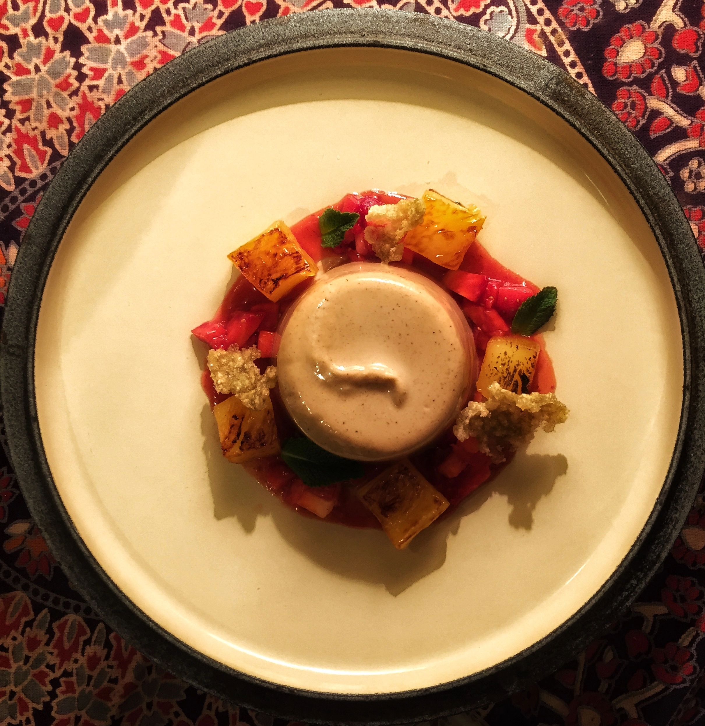 Chai Spiced Cheesecake, Oreo Base, Espresso Sauce, Caramel Tuile