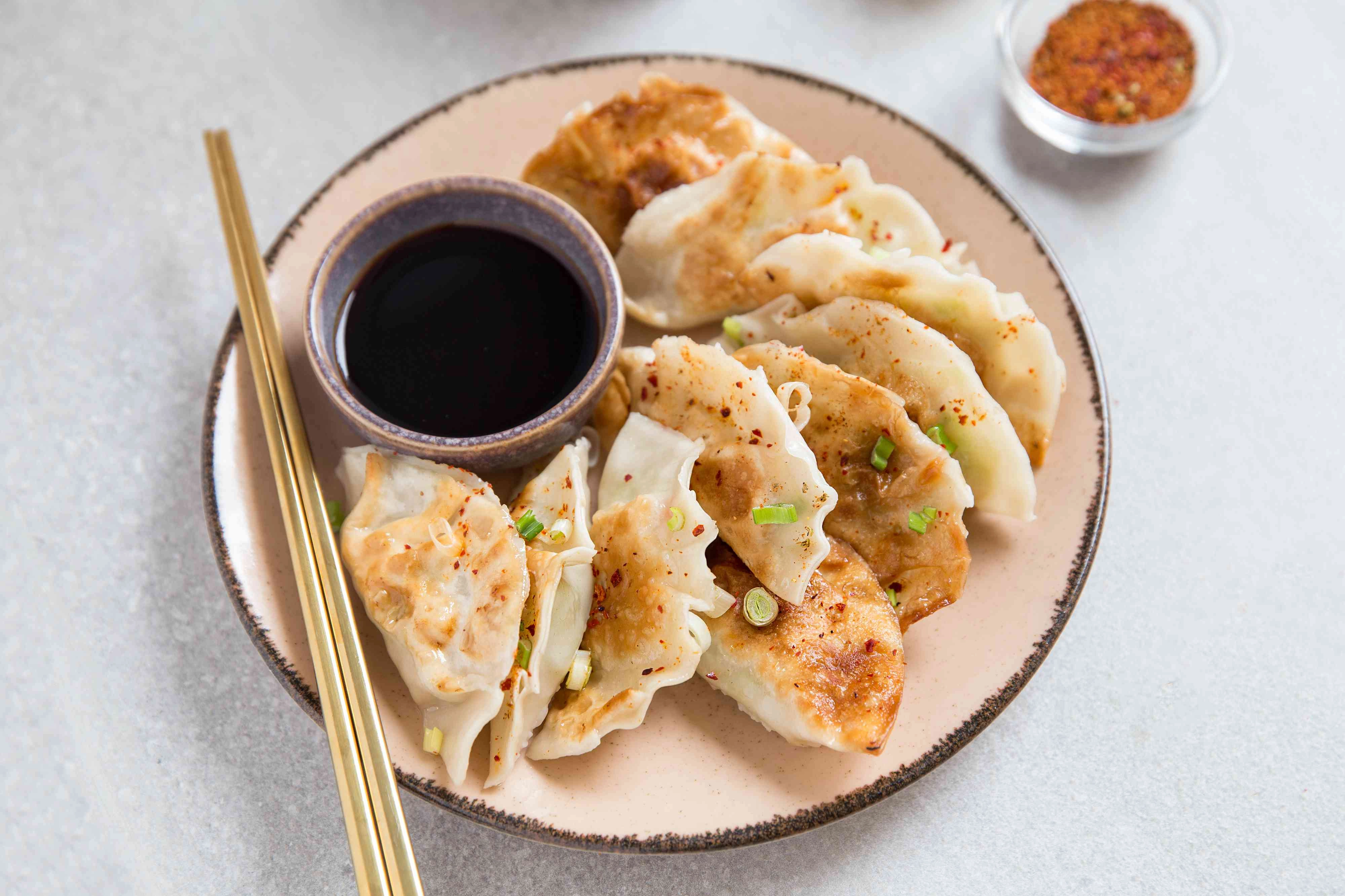 Steamed Prawn Gyoza With Soy And Ginger Dip