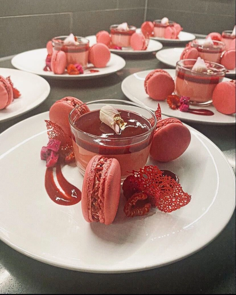 Raspberry Panna Cotta With Macarons