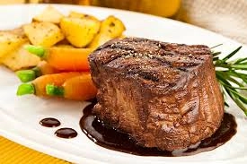 Grass Feed Beef Mignon / Roast Potatoes/Baby Carrots/Saute Asparagus/ Jus