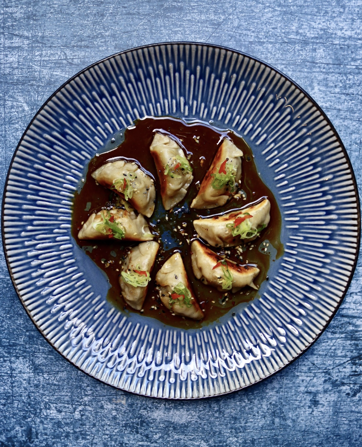 Shiitake Mushroom Gyozas With A Soy Sizzling Chilli Oil Dip (V)