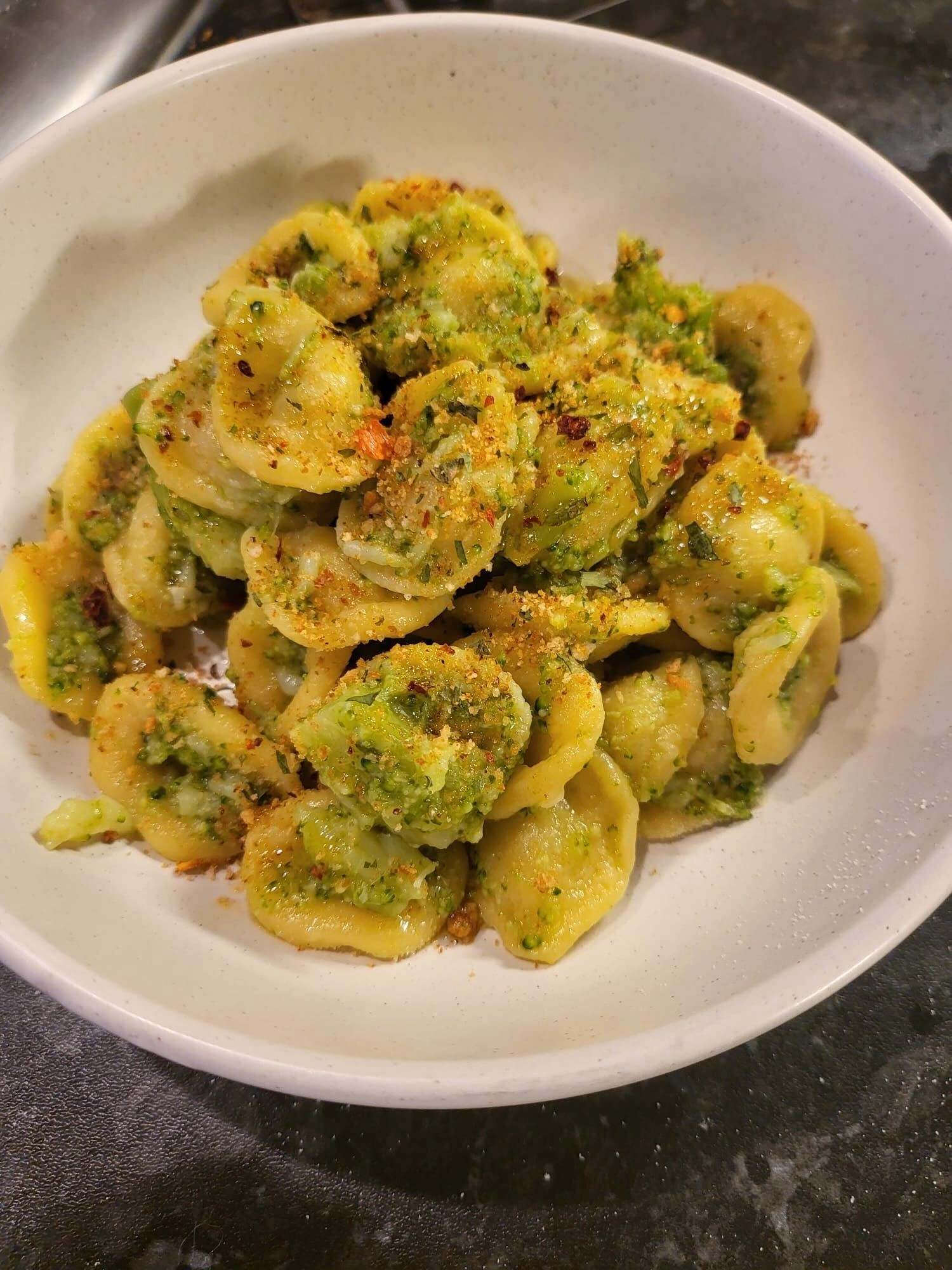 Handmade "Orecchiette" Pasta With Chilli Broccoli Sauce And Aromatic Breadcrumb (Ve)