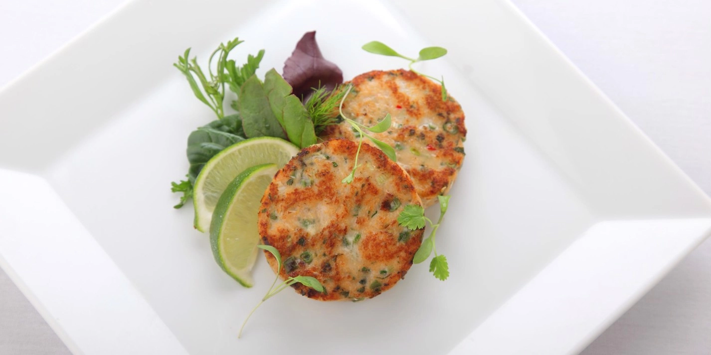 Thai Salmon Fishcake, Grilled Asparagus And Sesame Dressing