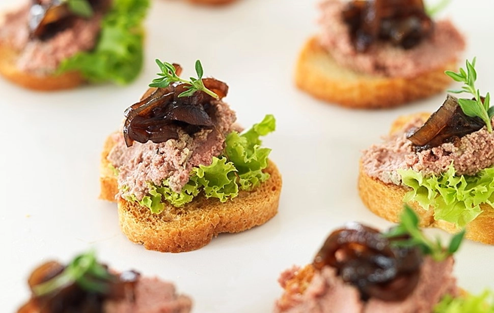 Choux Mini Donuts Filled With Chicken Liver Parafit Served With Red Onion Marmalade