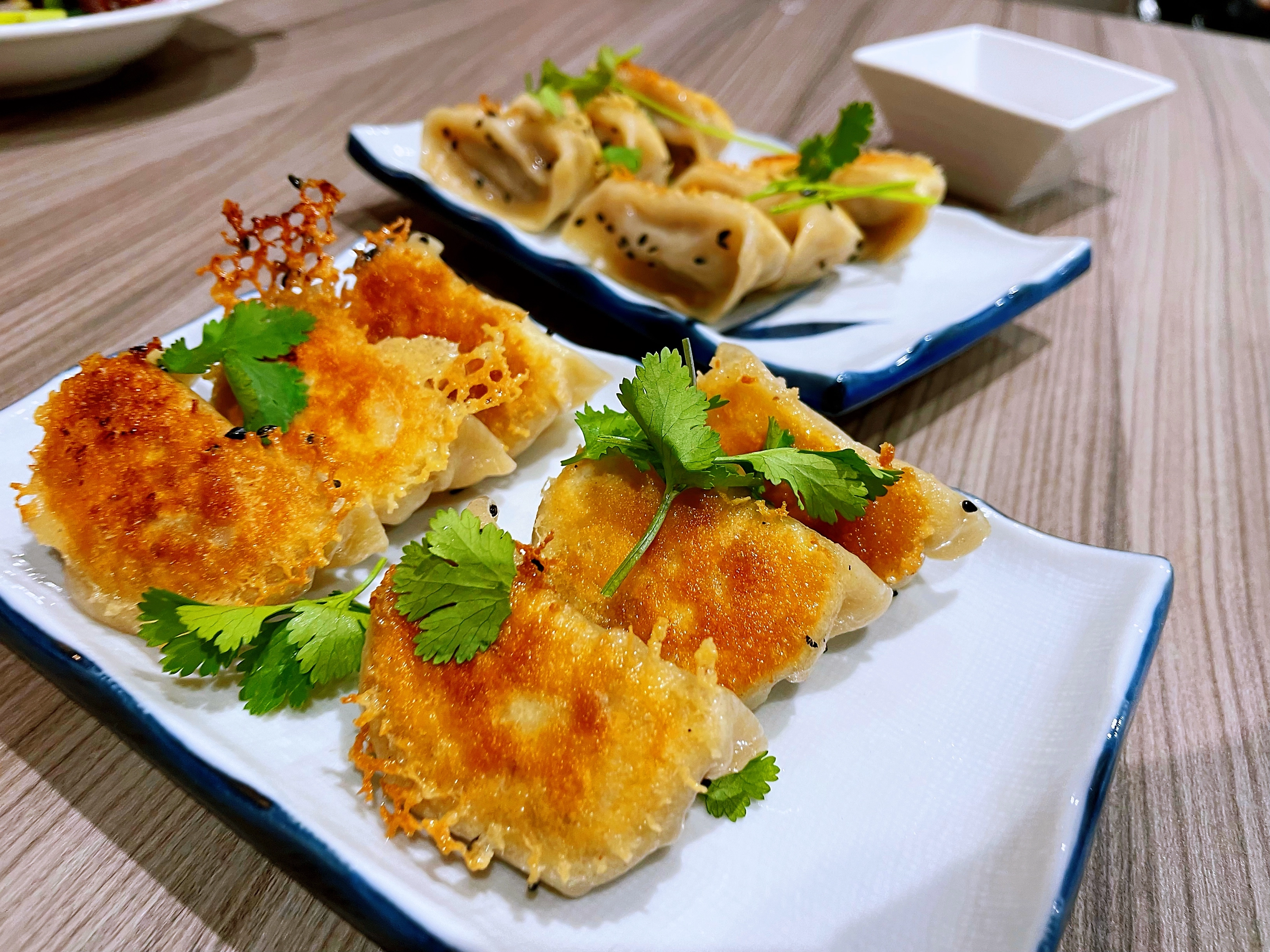 Crispy Chicken And Oyster Mushroom
Dumplings With Soy And Vinegar Dipping Sauce
