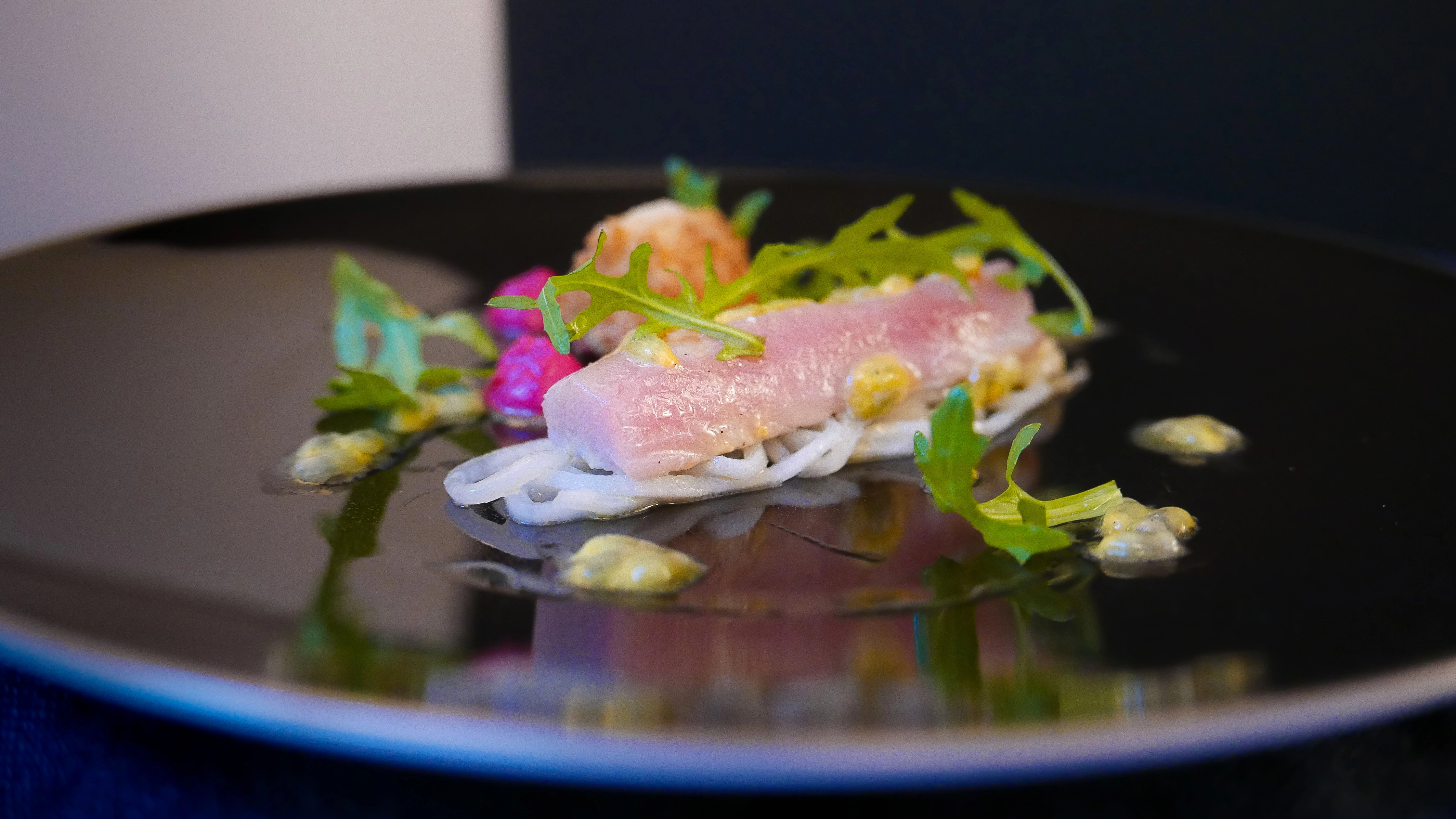 Confited Bonito/Tuna, Passion Fruit, Pickled Mooli And Crispy Otoro Tuna