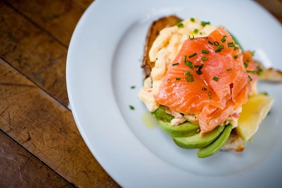 Creamy Scrambled Eggs With Smoked Salmon, Avocado And Sourdough Toast