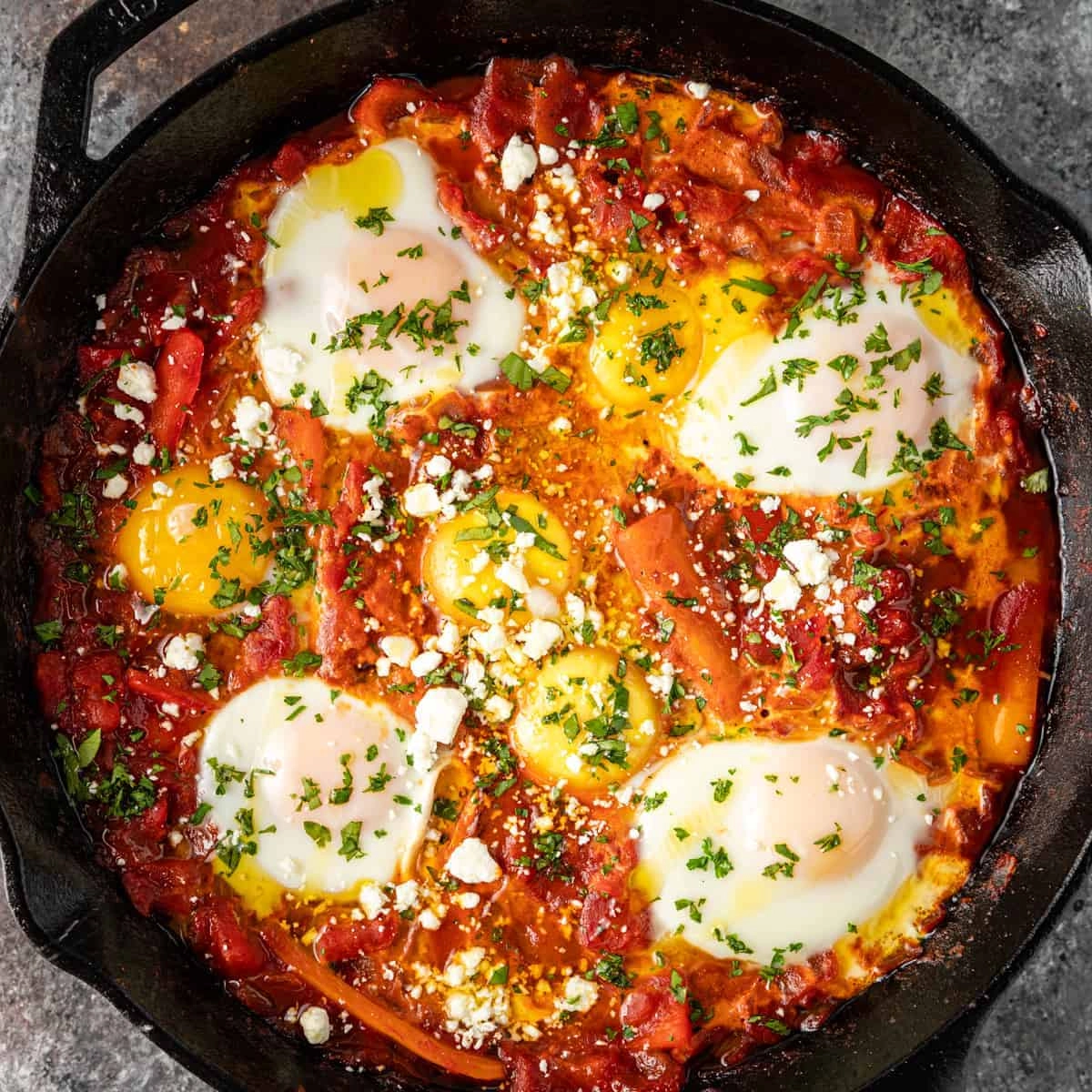 Shakshuka - Poached Eggs In A Spicy Tomato Sauce With Feta