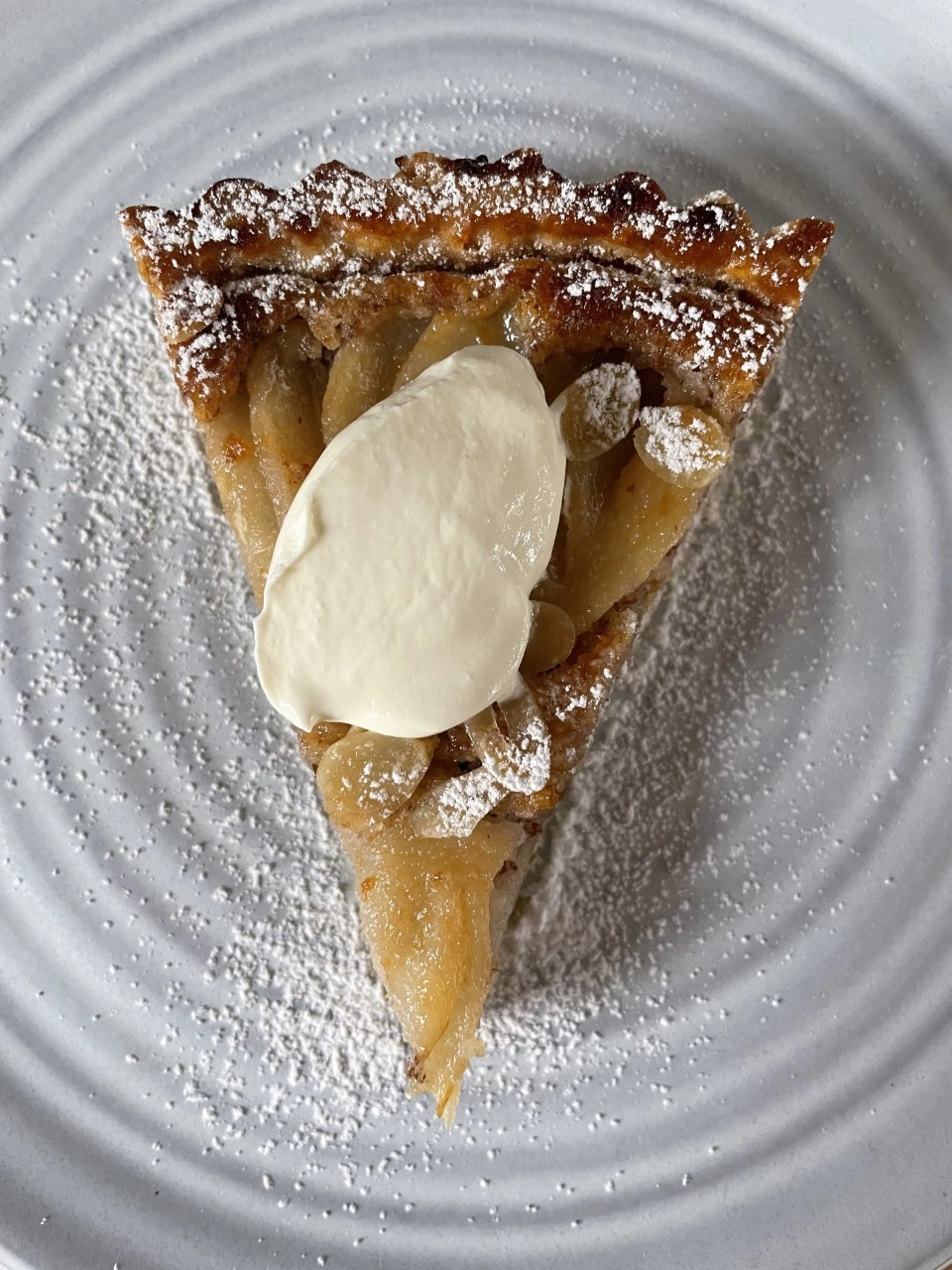 Brandy Pear And Almond Frangipane Tart, Mascarpone Cream
