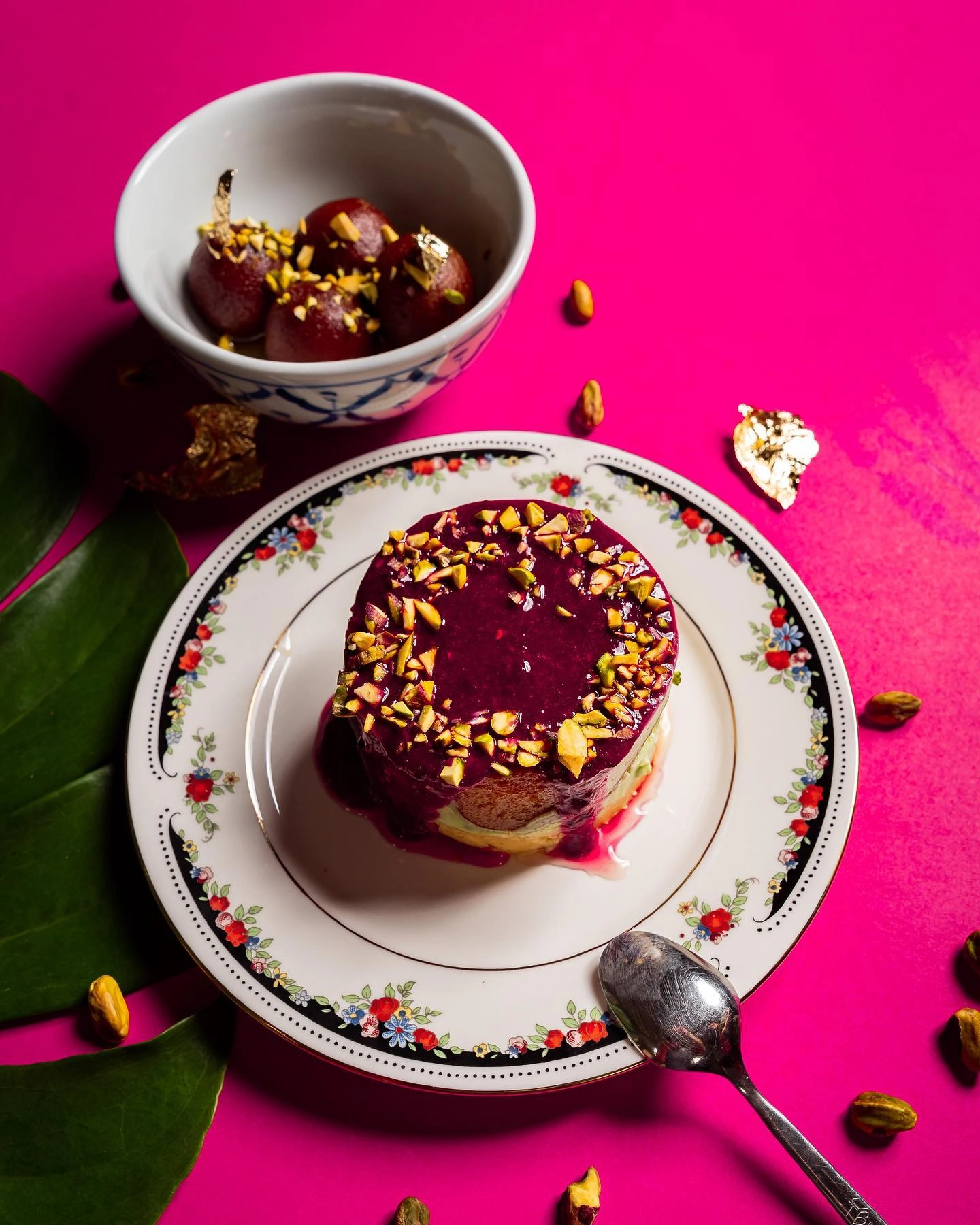 Gulab Jamun, Pistachio & Raspberry Cheesecake (V)