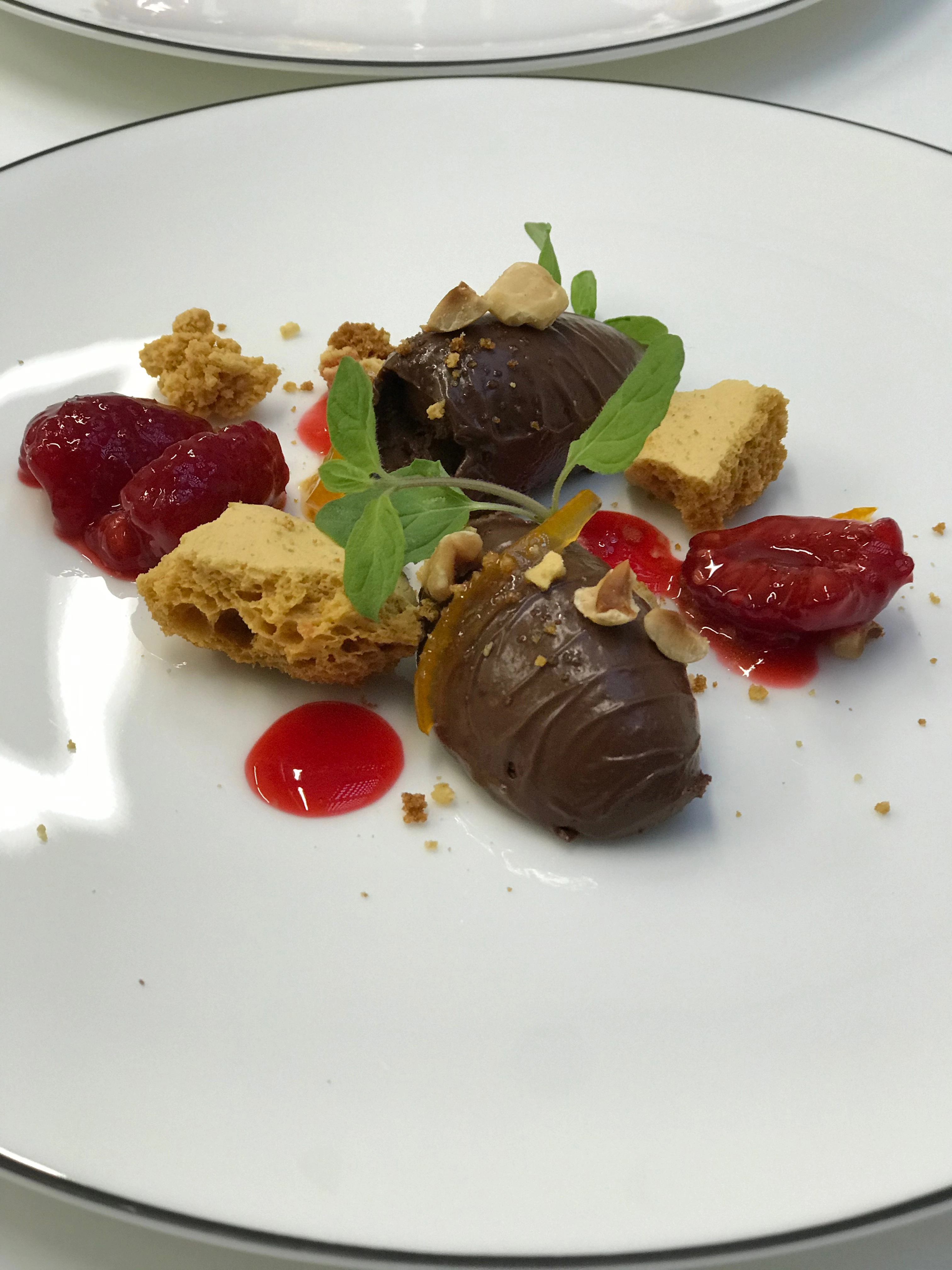 Crémeux Au Chocolat, Honeycomb, Raspberry And Confites Kumquats