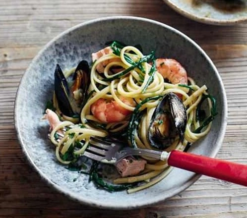 Linguine With Langoustine, Prawns, Mussels And Samphire