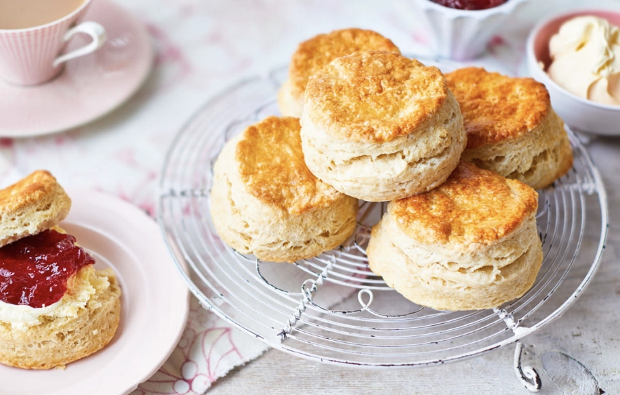 Traditional English Scones With Homemade Lychee Jam And Clotted Cream