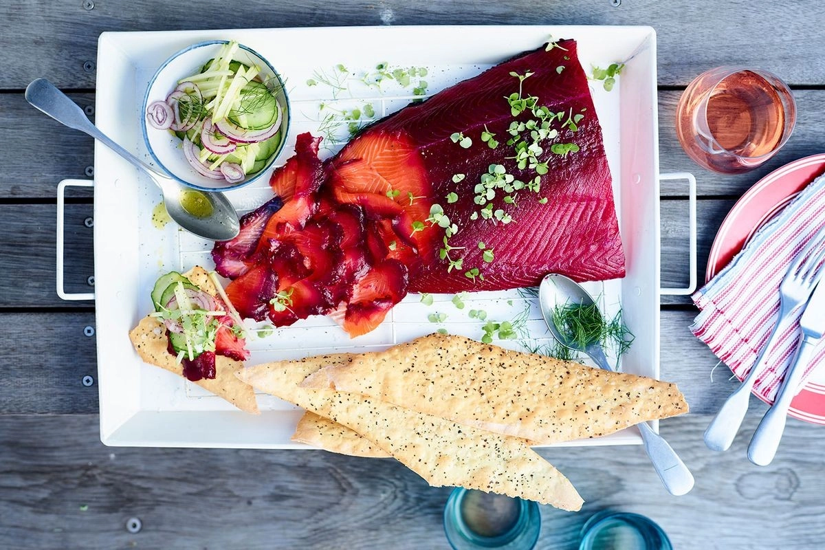 Beetroot And Gin Cured Rub Salmon