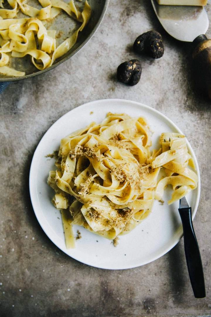 Handmade "Tagliatelle" Pasta With Black Truffle Butter And Parmesan Cheese (Ve)