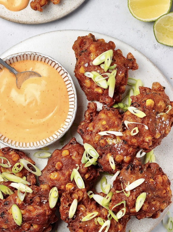 Sweetcorn, Vegan Feta & Chickpea Fritters (V/Ve)