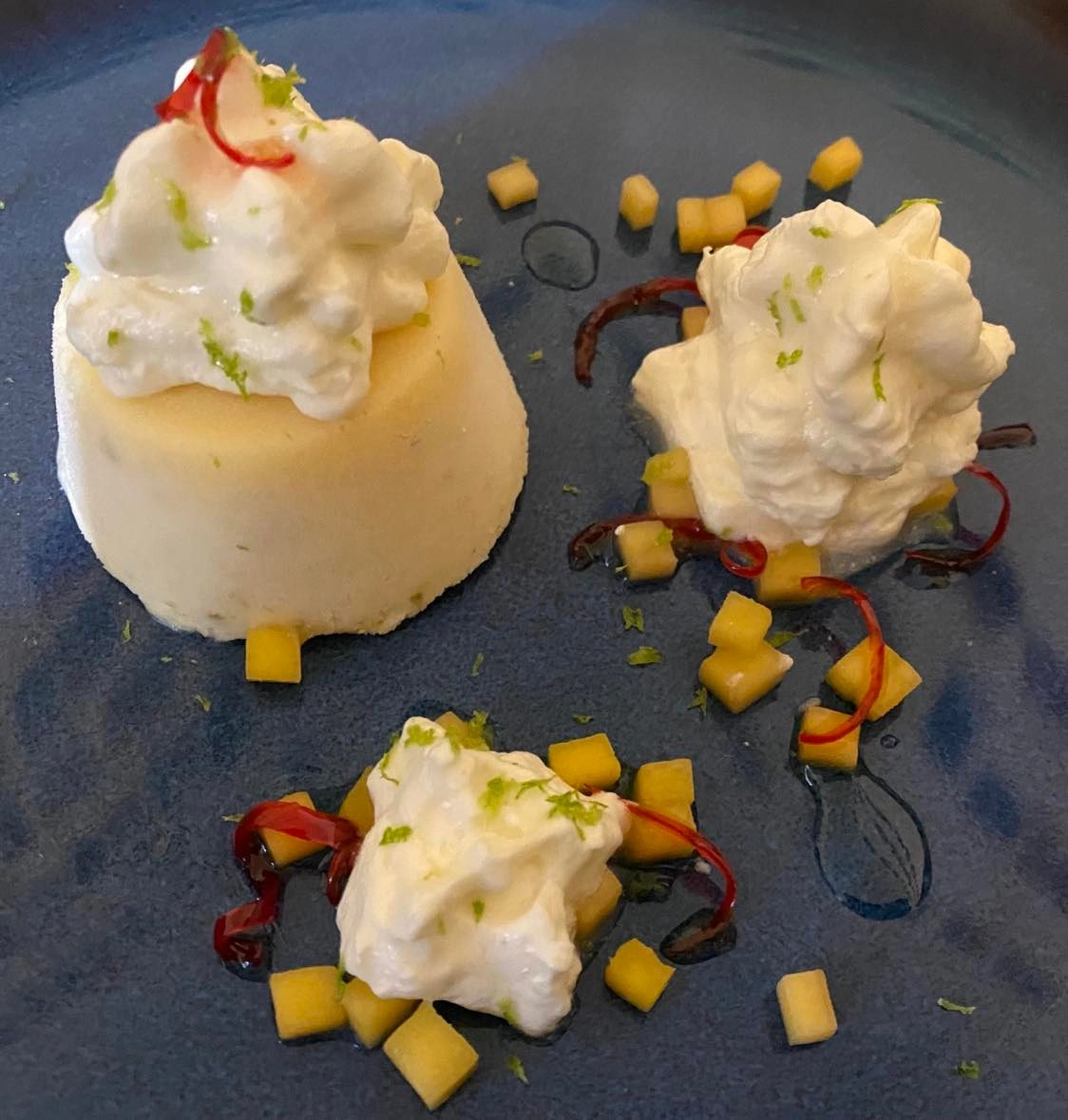 Lime Parfait With Coconut-Lime Mousse, Ginger Meringue, Marinated Mango & Candied Chilli