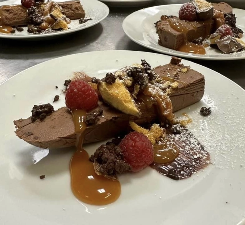 Gin & Raspberry Chocolate Terrine, Crumbled Amaretti