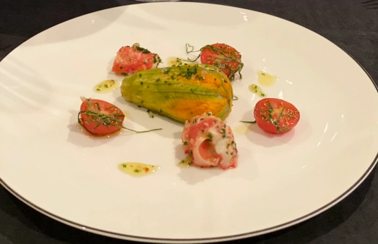 Steamed Courgette Flower Filled With Scallop Ginger And Coriander Mousse