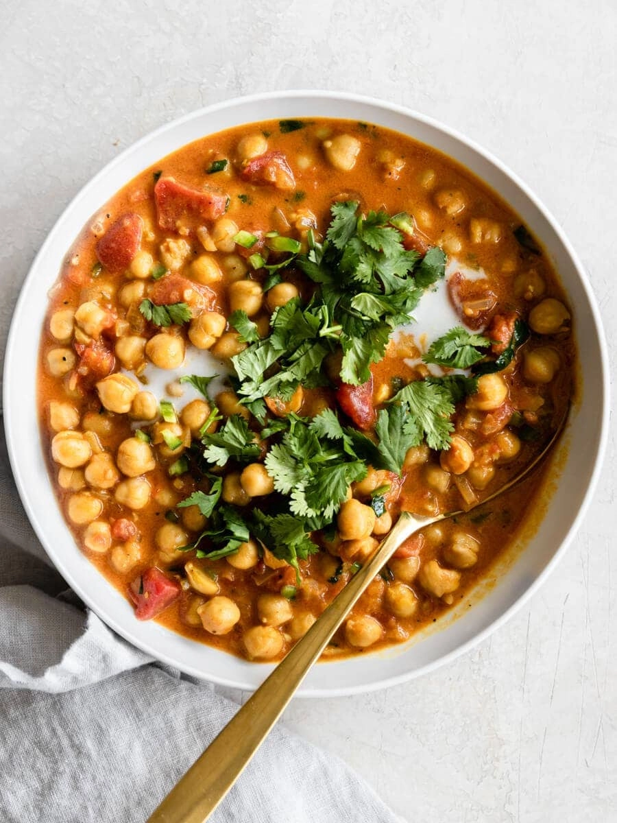 Coconut Chickpea Curry With Cashews, Served With Basmati Rice