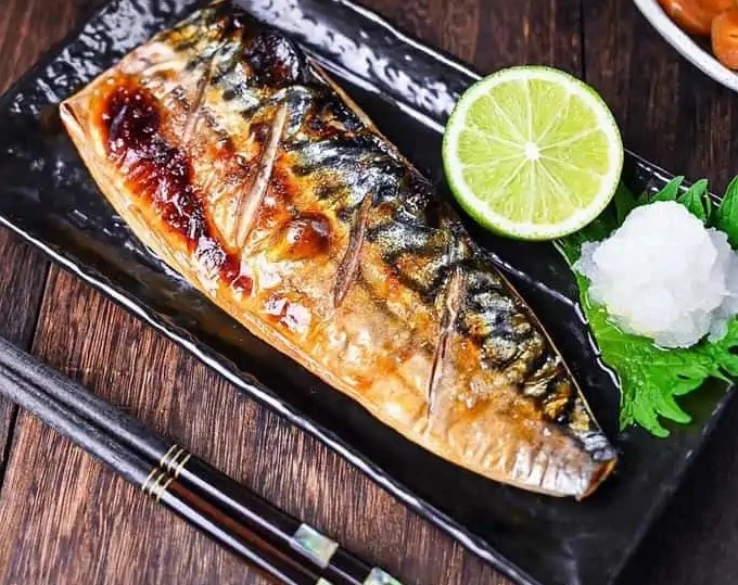 Grilled Mackerel, Dashi Butter Sauce, Sprouting Broccoli, Bombay Potatoes With Mango Salsa