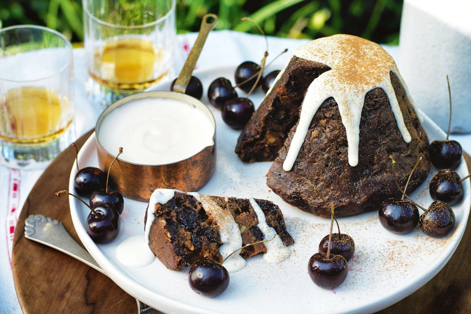 Christmas Pudding Served With Vanilla Custard