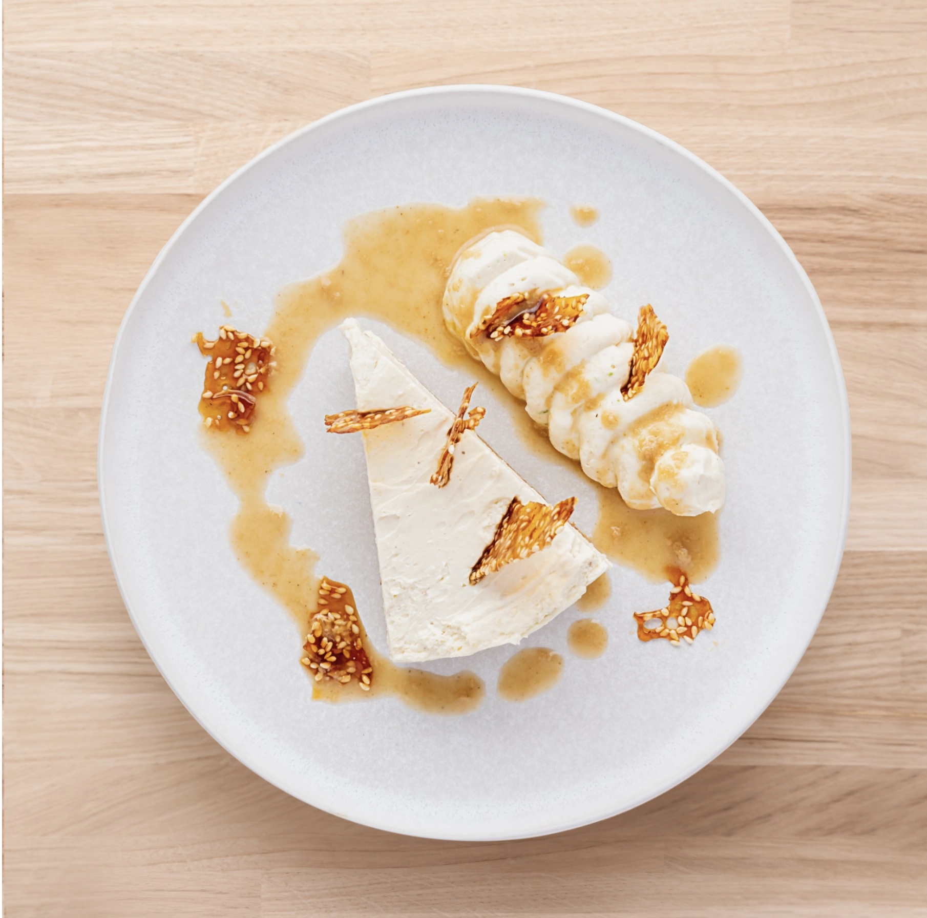 Tahini Cheesecake With Lime Chantilly & Sesame Brittle
