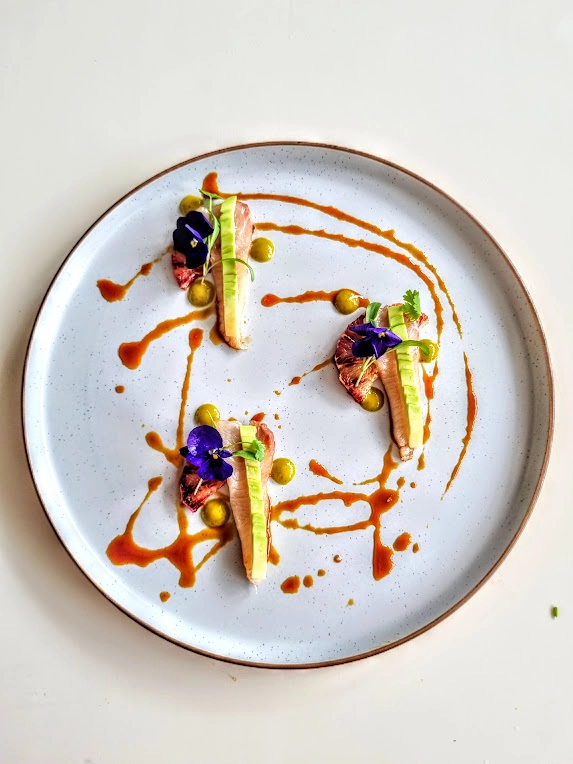 Hamachi With Blood Orange, Avocado, Sanbaizu And Jalapeno Cream*