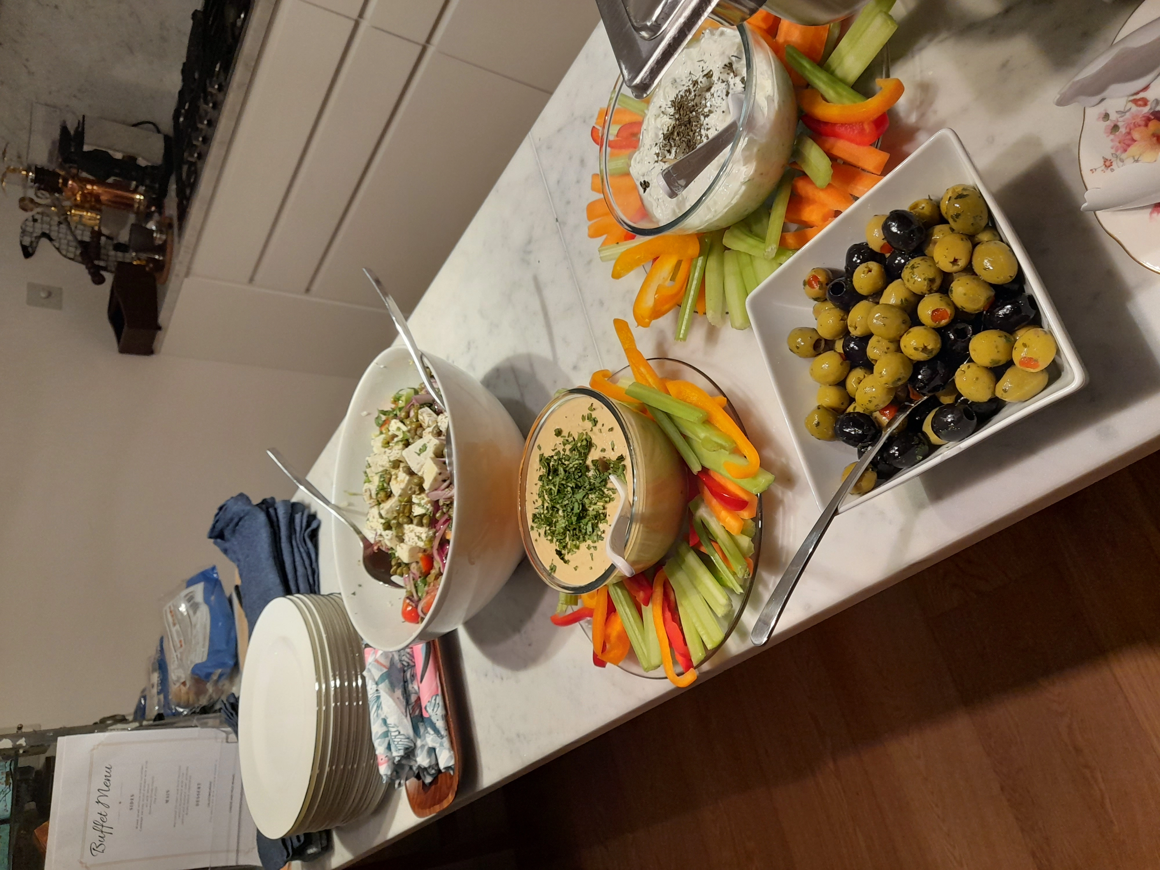 Mixed Greek Salad With Humous And Tzatziki Dips