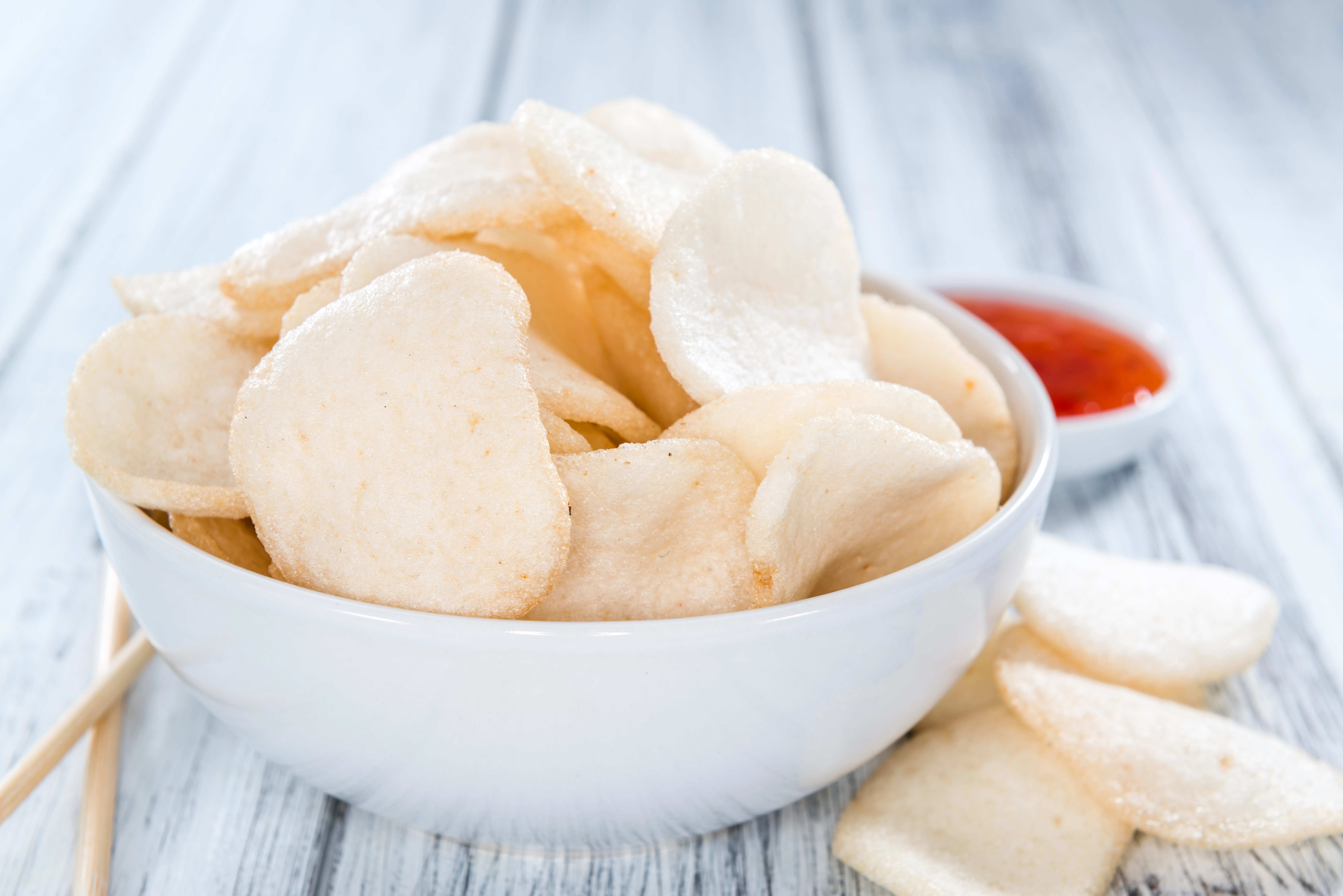 Mix Of Thai And Prawn Crackers Served With Sweet Chilli Sauce